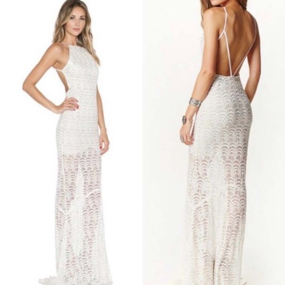 Stone Cold Fox Logan White Lace Backless Maxi Gown